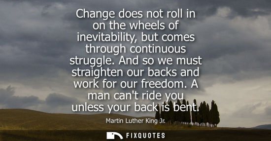 Small: Change does not roll in on the wheels of inevitability, but comes through continuous struggle. And so we must 