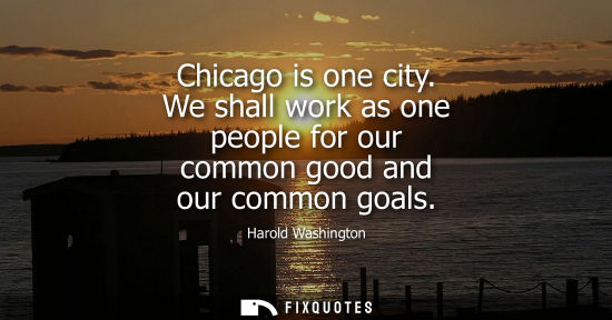Small: Chicago is one city. We shall work as one people for our common good and our common goals