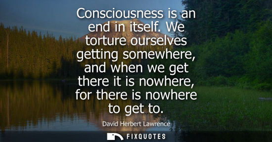 Small: Consciousness is an end in itself. We torture ourselves getting somewhere, and when we get there it is 