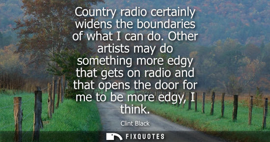 Small: Country radio certainly widens the boundaries of what I can do. Other artists may do something more edgy that 