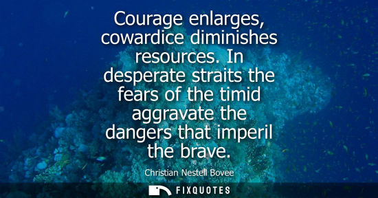 Small: Courage enlarges, cowardice diminishes resources. In desperate straits the fears of the timid aggravate