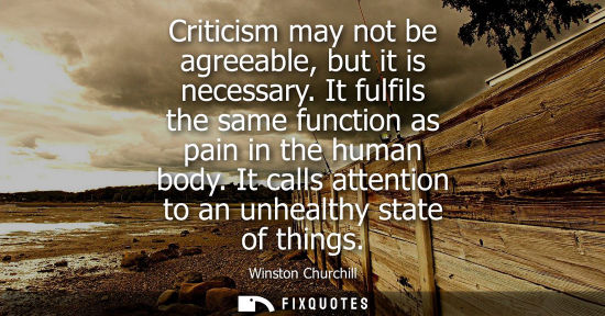 Small: Criticism may not be agreeable, but it is necessary. It fulfils the same function as pain in the human 