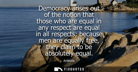 Small: Democracy arises out of the notion that those who are equal in any respect are equal in all respects because m