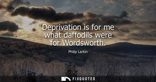 Small: Deprivation is for me what daffodils were for Wordsworth