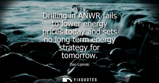 Small: Drilling in ANWR fails to lower energy prices today and sets no long term energy strategy for tomorrow
