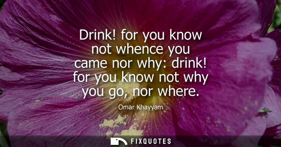 Small: Drink! for you know not whence you came nor why: drink! for you know not why you go, nor where