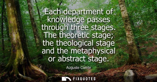 Small: Each department of knowledge passes through three stages. The theoretic stage the theological stage and