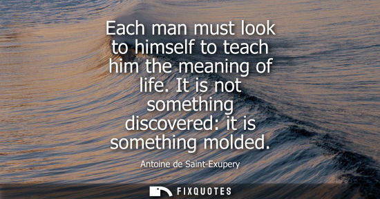Small: Each man must look to himself to teach him the meaning of life. It is not something discovered: it is s