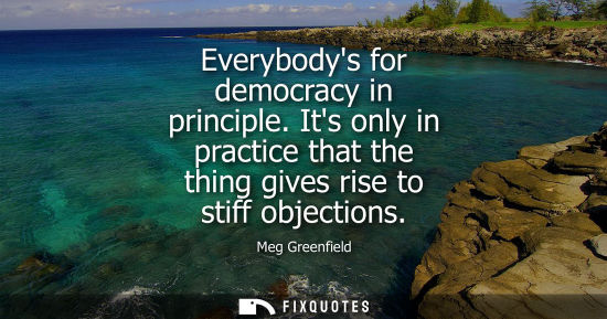 Small: Everybodys for democracy in principle. Its only in practice that the thing gives rise to stiff objectio