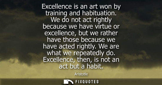 Small: Excellence is an art won by training and habituation. We do not act rightly because we have virtue or excellen