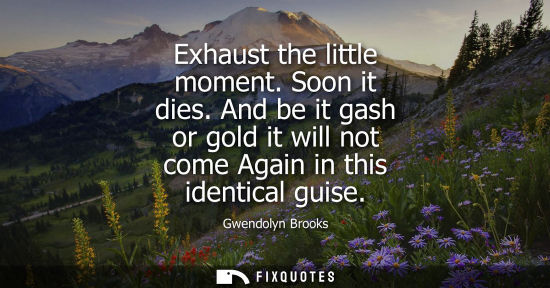 Small: Exhaust the little moment. Soon it dies. And be it gash or gold it will not come Again in this identica