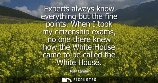 Small: Experts always know everything but the fine points. When I took my citizenship exams, no one there knew
