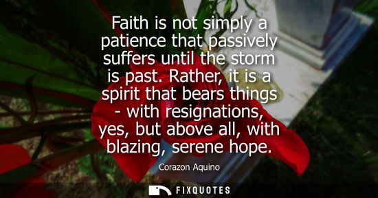 Small: Faith is not simply a patience that passively suffers until the storm is past. Rather, it is a spirit that bea