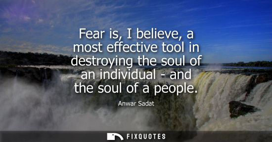 Small: Fear is, I believe, a most effective tool in destroying the soul of an individual - and the soul of a p
