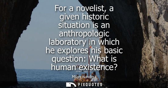 Small: For a novelist, a given historic situation is an anthropologic laboratory in which he explores his basic quest