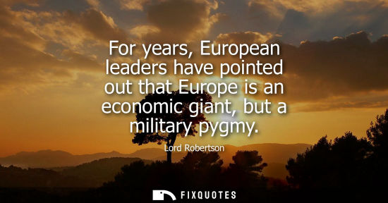 Small: For years, European leaders have pointed out that Europe is an economic giant, but a military pygmy