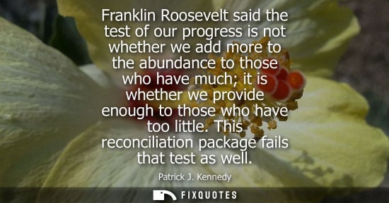 Small: Franklin Roosevelt said the test of our progress is not whether we add more to the abundance to those w