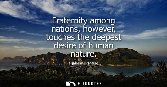 Small: Fraternity among nations, however, touches the deepest desire of human nature