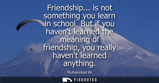 Small: Friendship... is not something you learn in school. But if you havent learned the meaning of friendship, you r