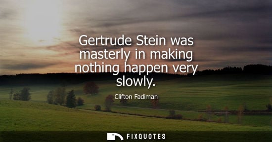 Small: Gertrude Stein was masterly in making nothing happen very slowly