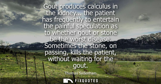 Small: Gout produces calculus in the kidney... the patient has frequently to entertain the painful speculation