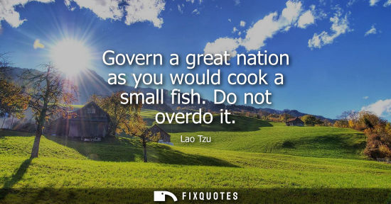 Small: Govern a great nation as you would cook a small fish. Do not overdo it