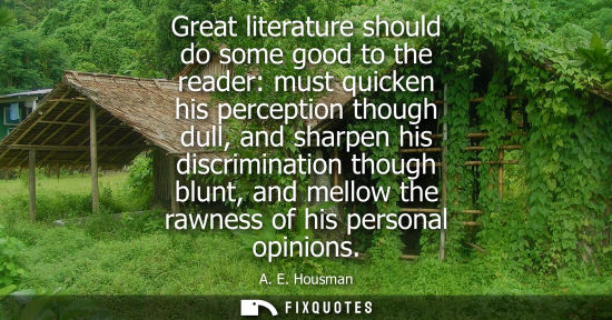 Small: Great literature should do some good to the reader: must quicken his perception though dull, and sharpe