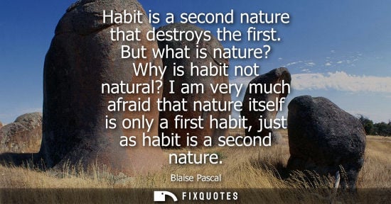 Small: Habit is a second nature that destroys the first. But what is nature? Why is habit not natural? I am ve