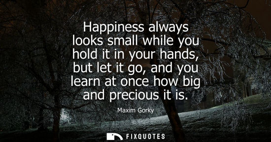 Small: Happiness always looks small while you hold it in your hands, but let it go, and you learn at once how 