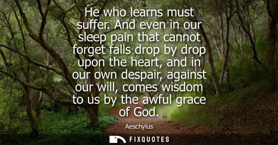 Small: He who learns must suffer. And even in our sleep pain that cannot forget falls drop by drop upon the he