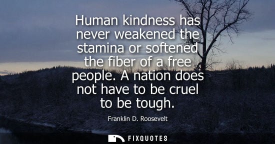 Small: Human kindness has never weakened the stamina or softened the fiber of a free people. A nation does not