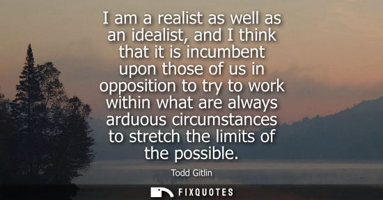 Small: I am a realist as well as an idealist, and I think that it is incumbent upon those of us in opposition 