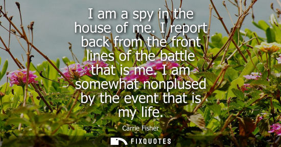 Small: I am a spy in the house of me. I report back from the front lines of the battle that is me. I am somewh