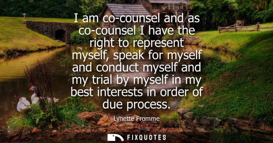 Small: I am co-counsel and as co-counsel I have the right to represent myself, speak for myself and conduct my