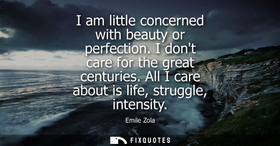 Small: I am little concerned with beauty or perfection. I dont care for the great centuries. All I care about 