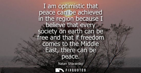 Small: I am optimistic that peace can be achieved in the region because I believe that every society on earth 