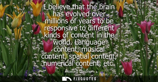Small: I believe that the brain has evolved over millions of years to be responsive to different kinds of cont