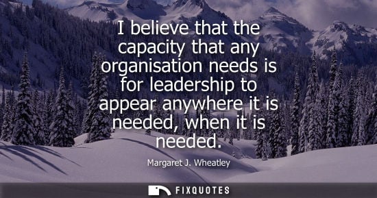 Small: I believe that the capacity that any organisation needs is for leadership to appear anywhere it is need