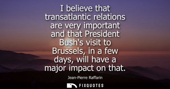 Small: I believe that transatlantic relations are very important and that President Bushs visit to Brussels, in a few