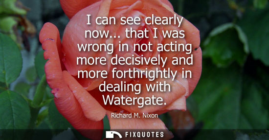 Small: I can see clearly now... that I was wrong in not acting more decisively and more forthrightly in dealin