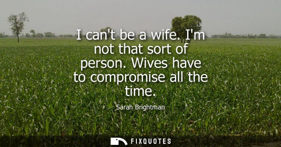 Small: I cant be a wife. Im not that sort of person. Wives have to compromise all the time
