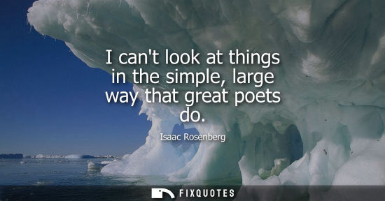 Small: I cant look at things in the simple, large way that great poets do