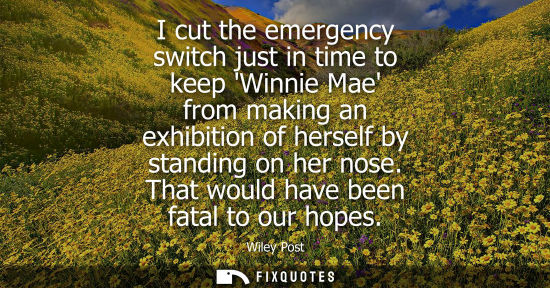 Small: I cut the emergency switch just in time to keep Winnie Mae from making an exhibition of herself by stan