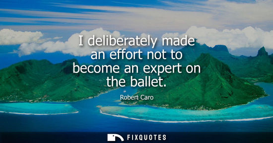Small: I deliberately made an effort not to become an expert on the ballet