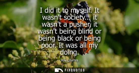 Small: I did it to myself. It wasnt society... it wasnt a pusher, it wasnt being blind or being black or being