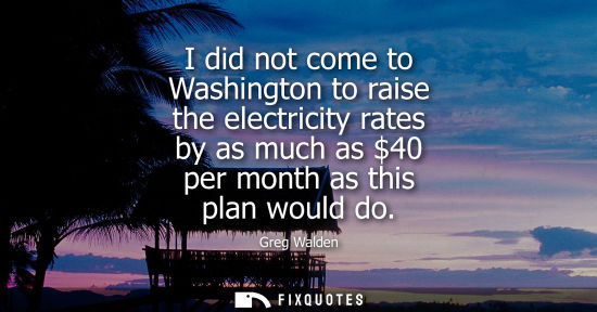 Small: I did not come to Washington to raise the electricity rates by as much as 40 per month as this plan wou