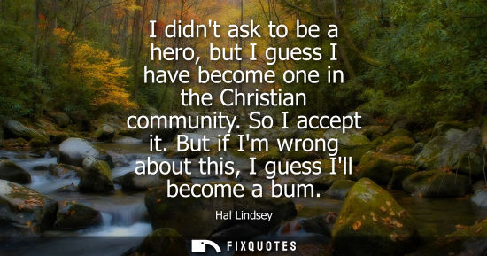 Small: I didnt ask to be a hero, but I guess I have become one in the Christian community. So I accept it. But