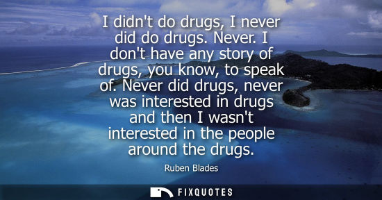 Small: I didnt do drugs, I never did do drugs. Never. I dont have any story of drugs, you know, to speak of.