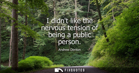 Small: I didnt like the nervous tension of being a public person