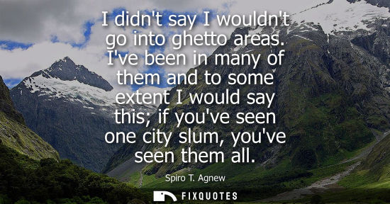 Small: I didnt say I wouldnt go into ghetto areas. Ive been in many of them and to some extent I would say thi